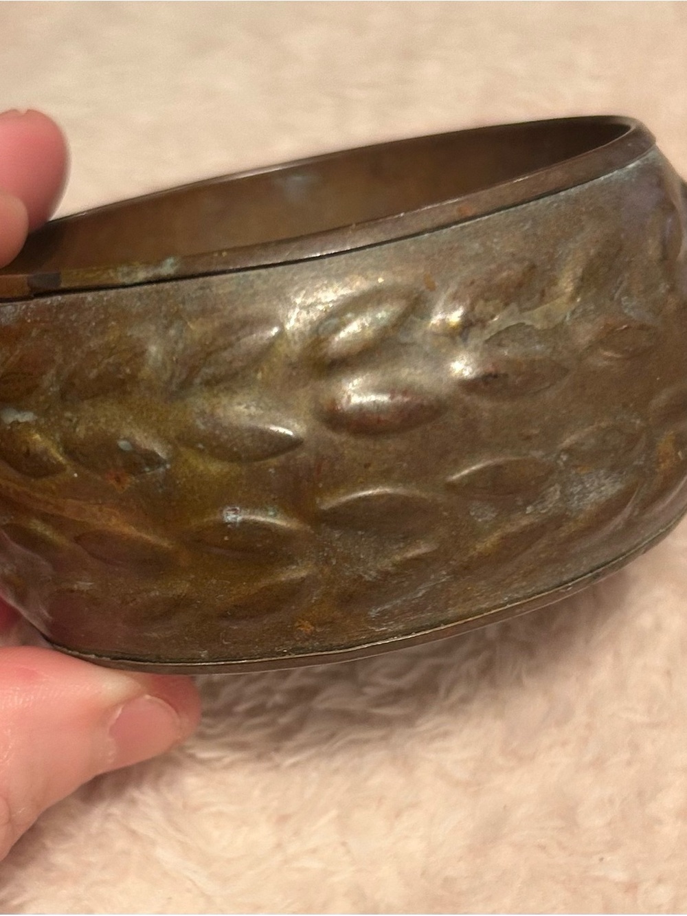 Vintage Chunky Wide Brass Bangle Bracelet Textured Wheat Pattern Boho
